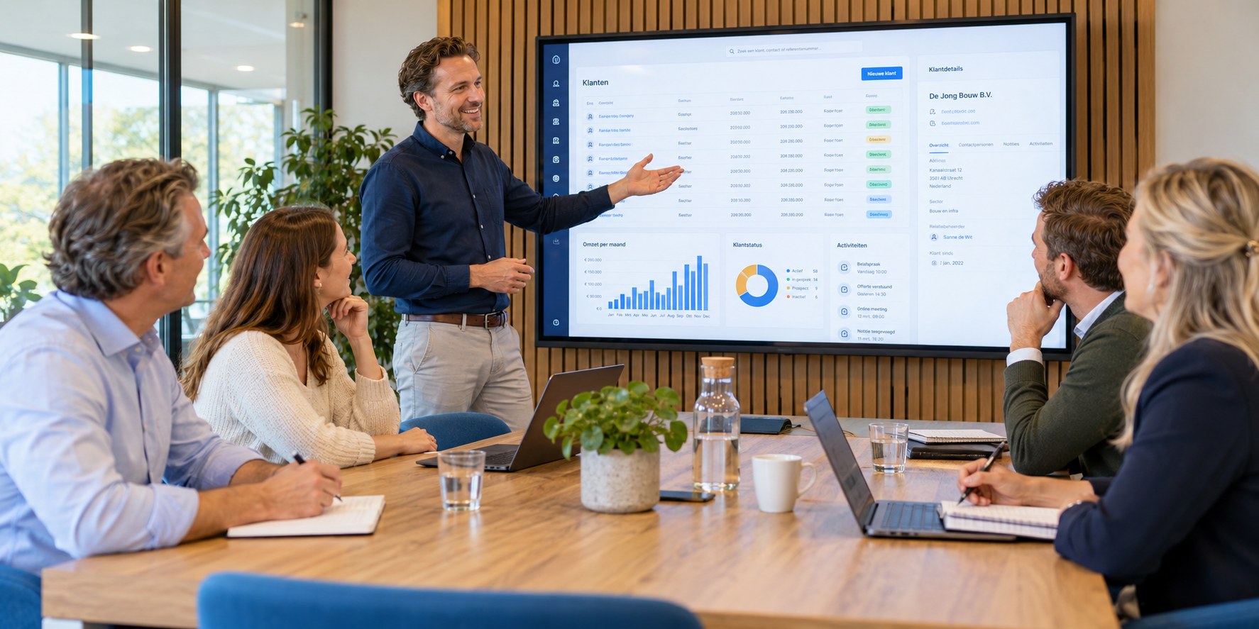 Praktische workshop in een vergaderruimte met presentator en deelnemers